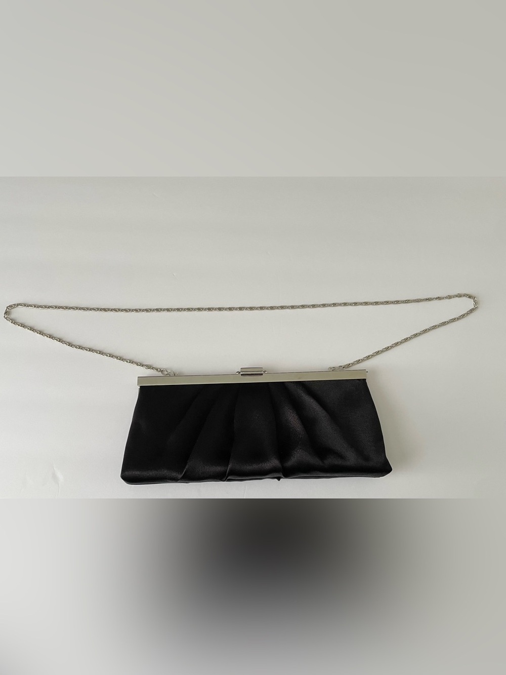 Jessica McClintock Black Satin frame Clutch with Chain - Picture 2 of 7